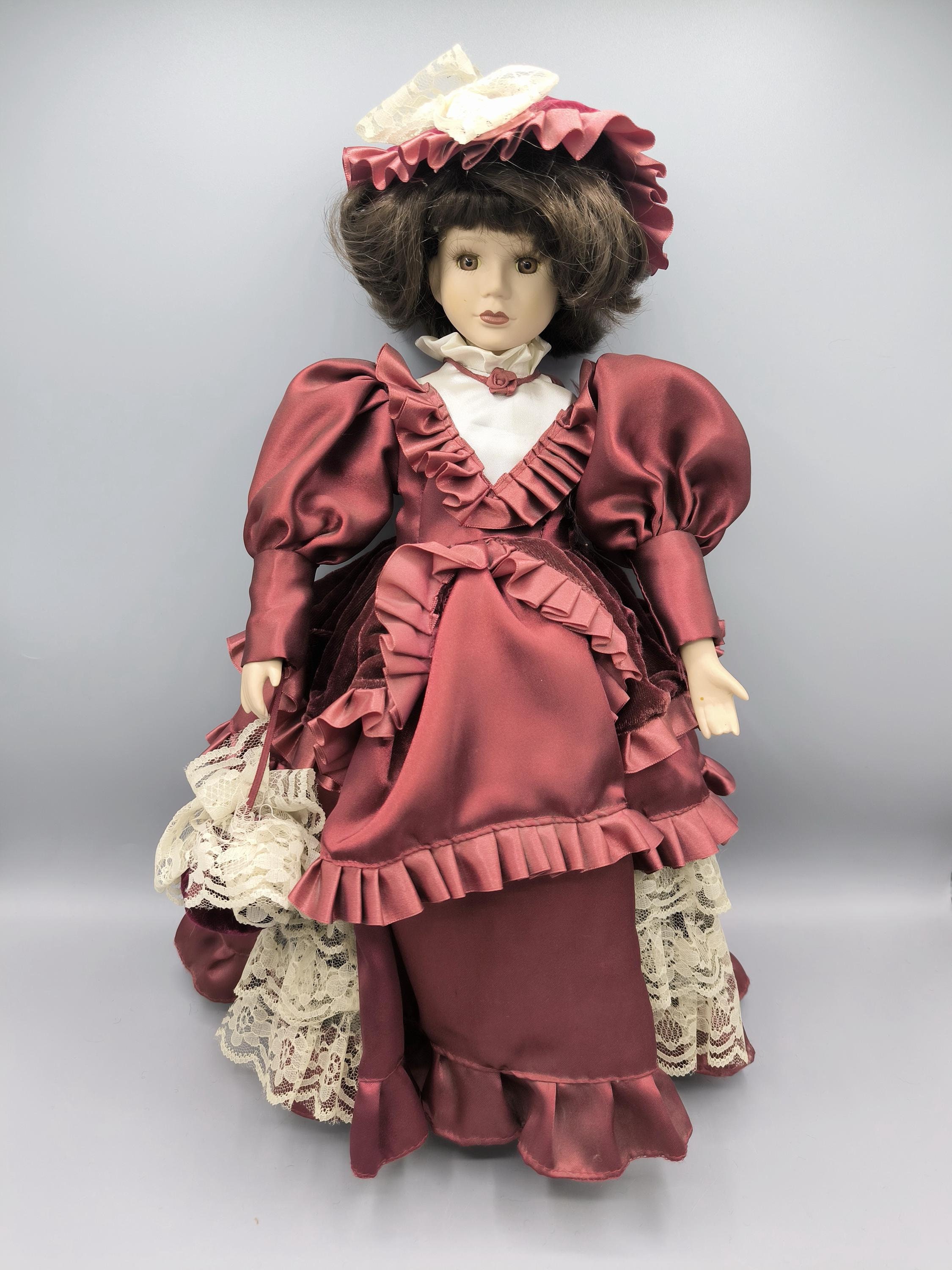 Poupée Porcelaine Unis France 38 Cm – Robe D'origine Velours, Collection Vitrine