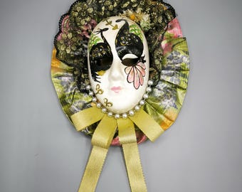 Vintage Venetian multicoloured mask, ceramic wall mask, Italian mask, carnival mask, wall decor, gift for Italy lover, collector