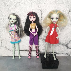 Vintage Monster High poppen, collectible Monster High Lagoona Blue, Frankie Stein, Drakulaura, goede en redelijke staat