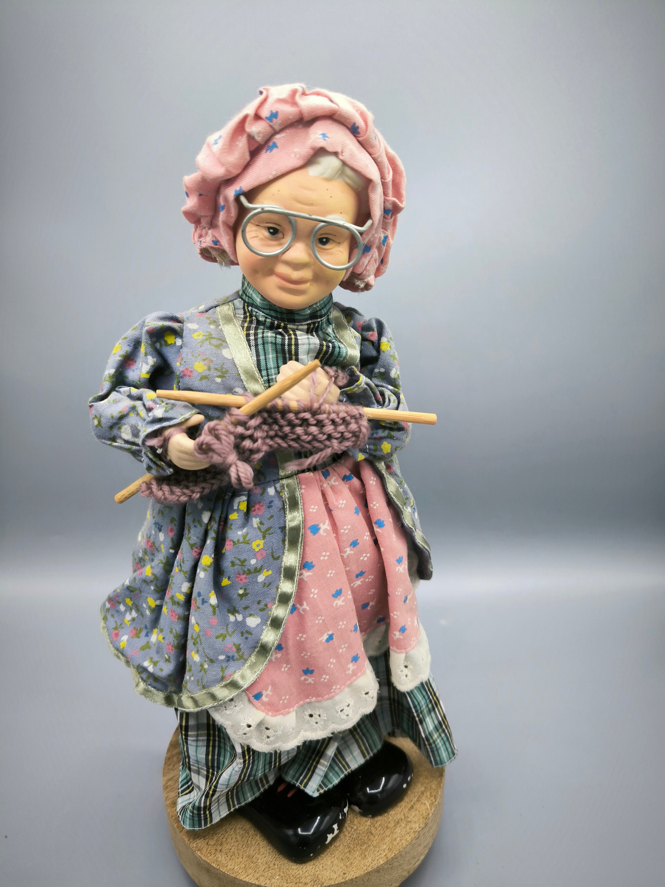 Vintage Musical Porcelain Doll, Rare Collectible Grandmother Doll