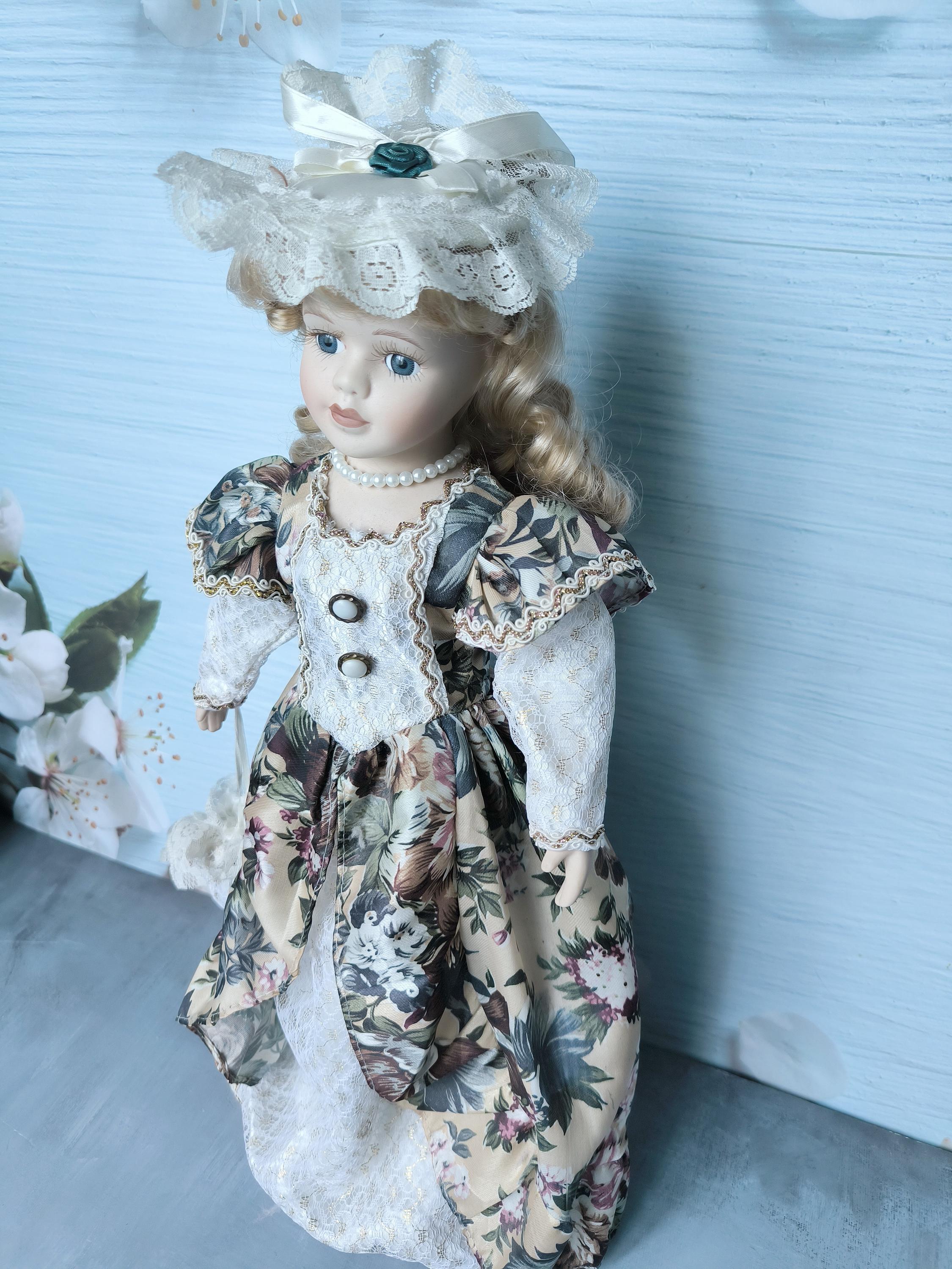 CORPS FIXE POUPÉE PORCELAINE HABITS CHAPEAU SAC À MAIN BOTTINES 30 cm Haut