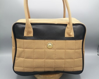 Vintage französische Tasche Pierre Balmain, kleine Reisetasche, beige und schwarze Tasche, Deluxe-Tasche, ausgezeichneter Zustand