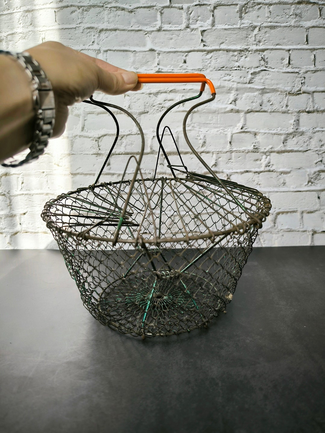Vintage Folding Wire Basket Antique Metal Basket Cute Etsy