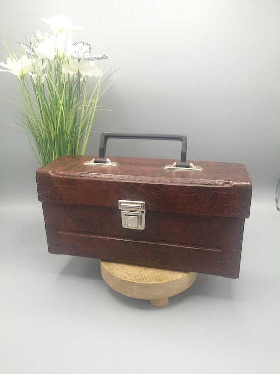 Vintage small suitcase with handle, cardboard and… - image 1