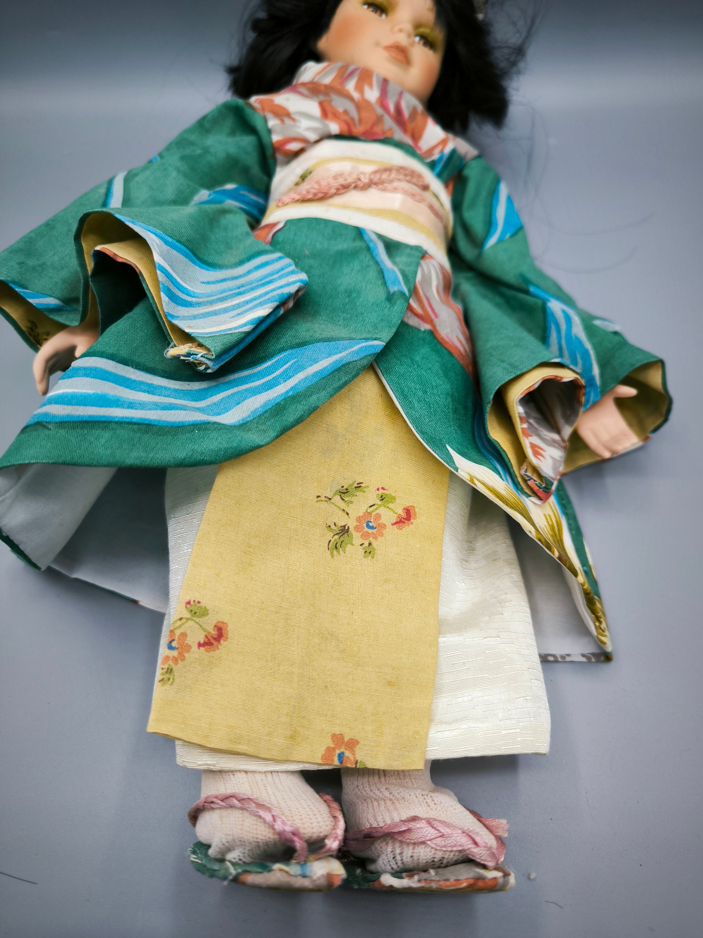 Vintage Porcelain Doll 1970s in Japanese Outfit, Rare Collectible