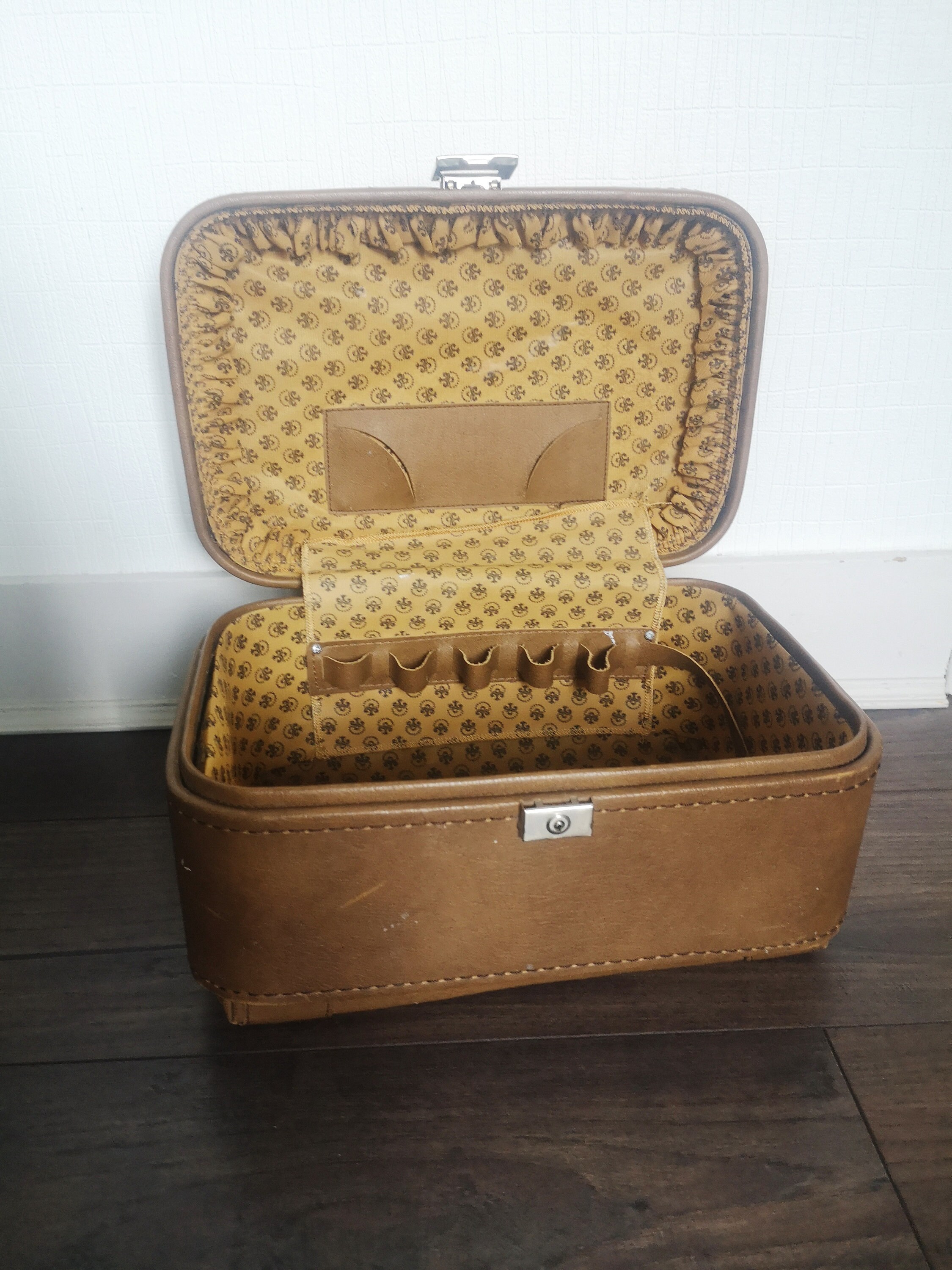 Vintage Square Box Suitcase, Beautiful Fabric Lining, French