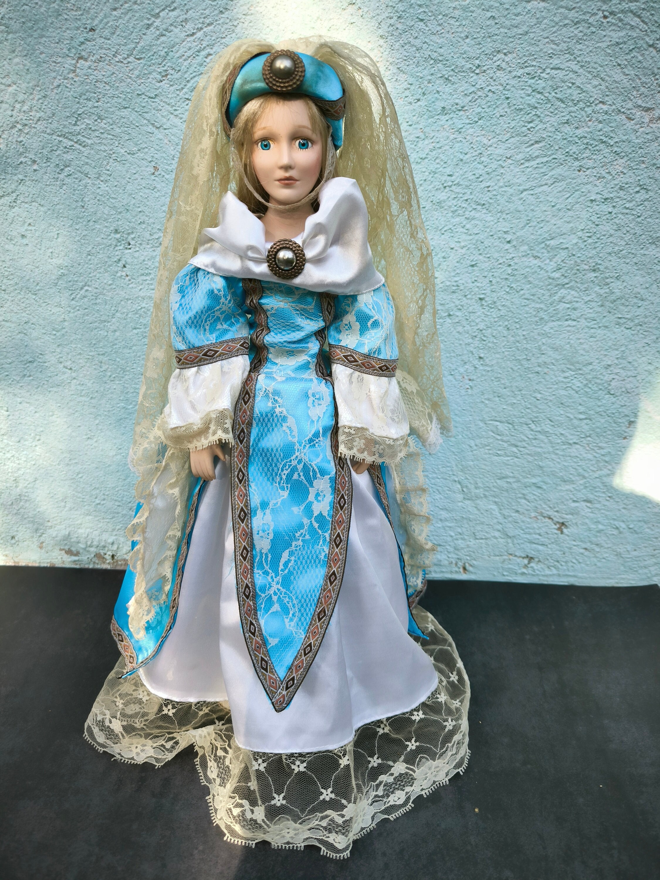 Vintage Porcelain Doll in Medieval Outfit, Collectible Doll in
