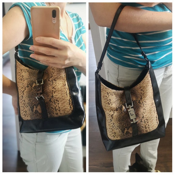 Vintage snakeskin imitation shoulder bag, black s… - image 10