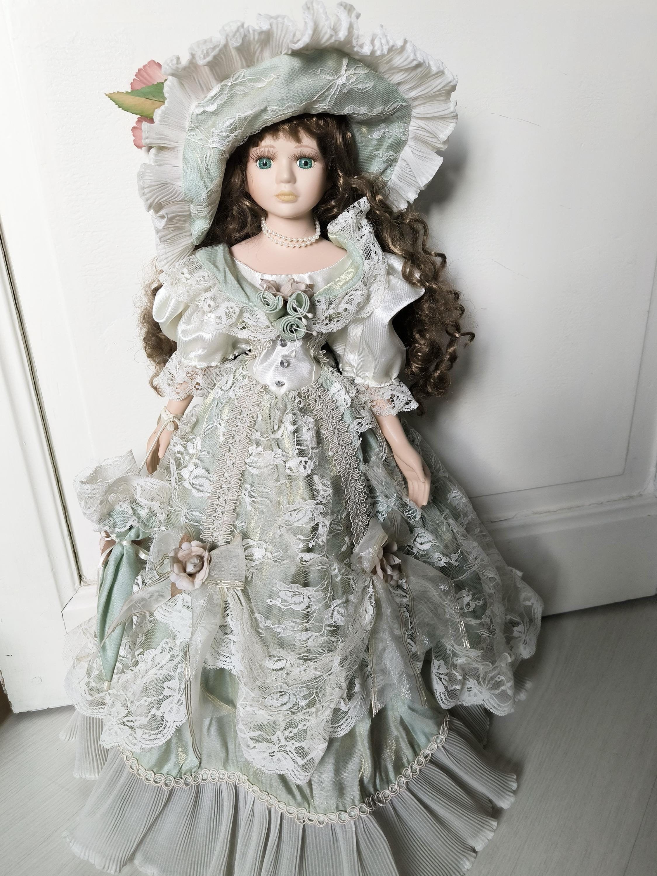 Vintage Porcelain Victorian Doll 1980s-90s, Victorian Dress Doll