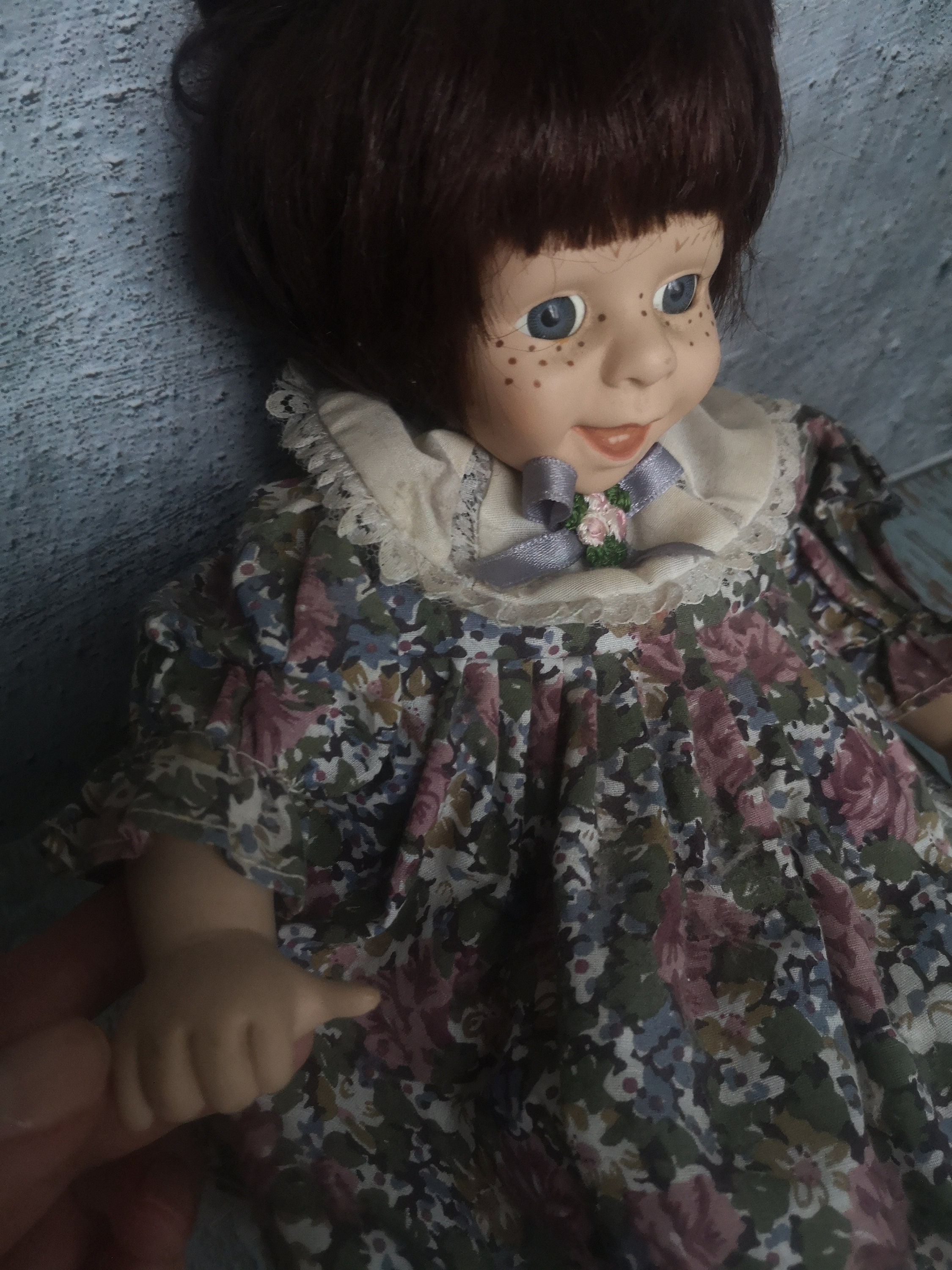 Vintage Porcelain Doll in a Rocking Chair, Funny Doll With