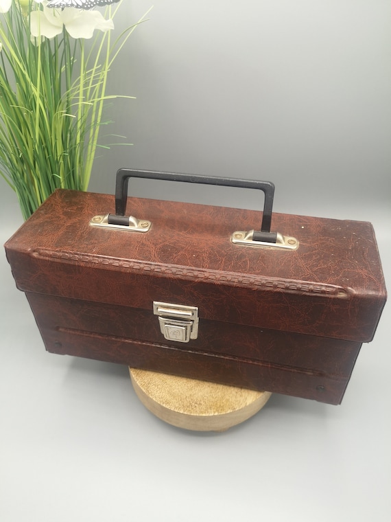 Vintage small suitcase with handle, cardboard and… - image 2