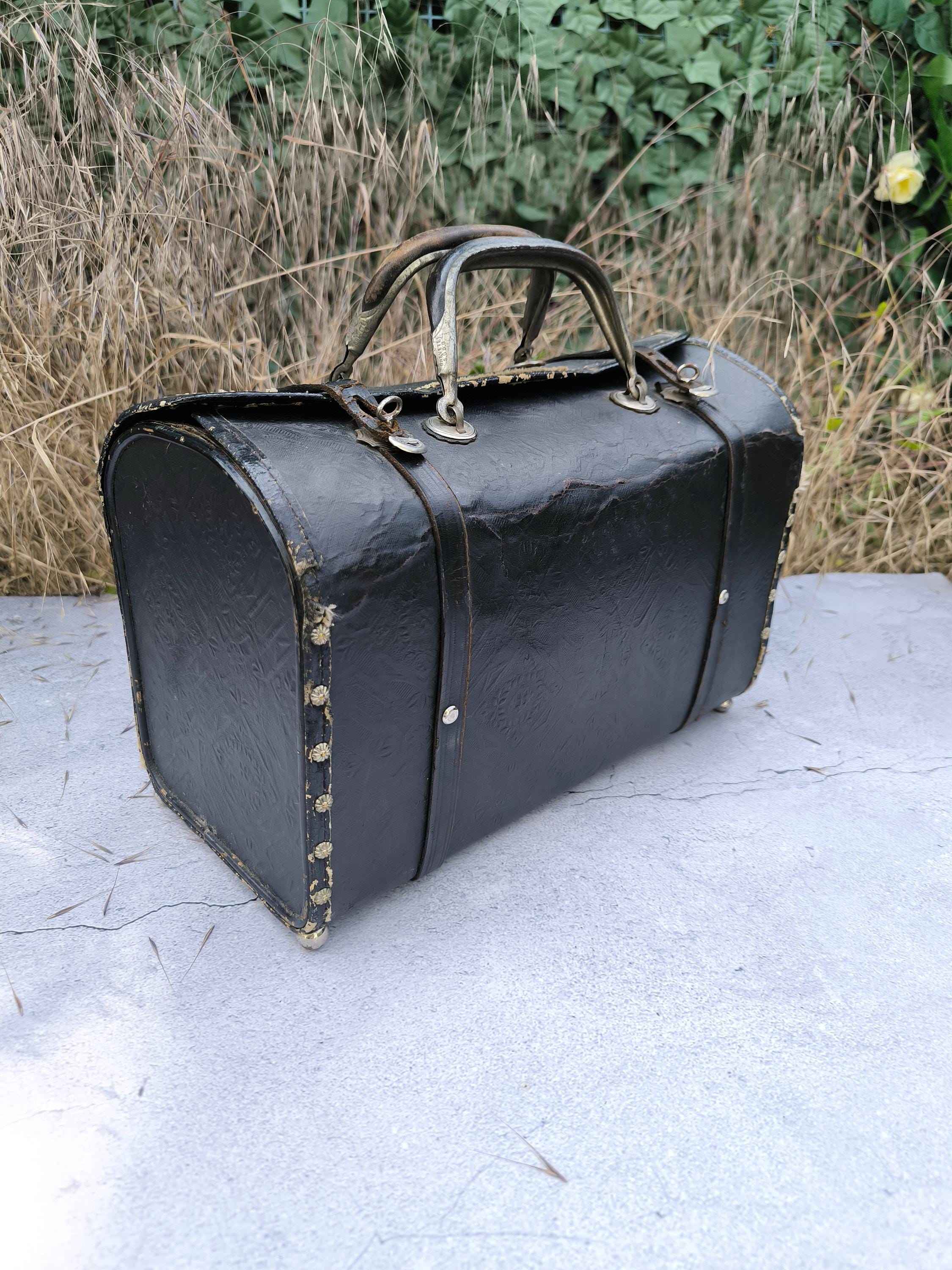 Vintage Doctor's Bag 1930-50s, Black Leather Bag, Antique Suitcase