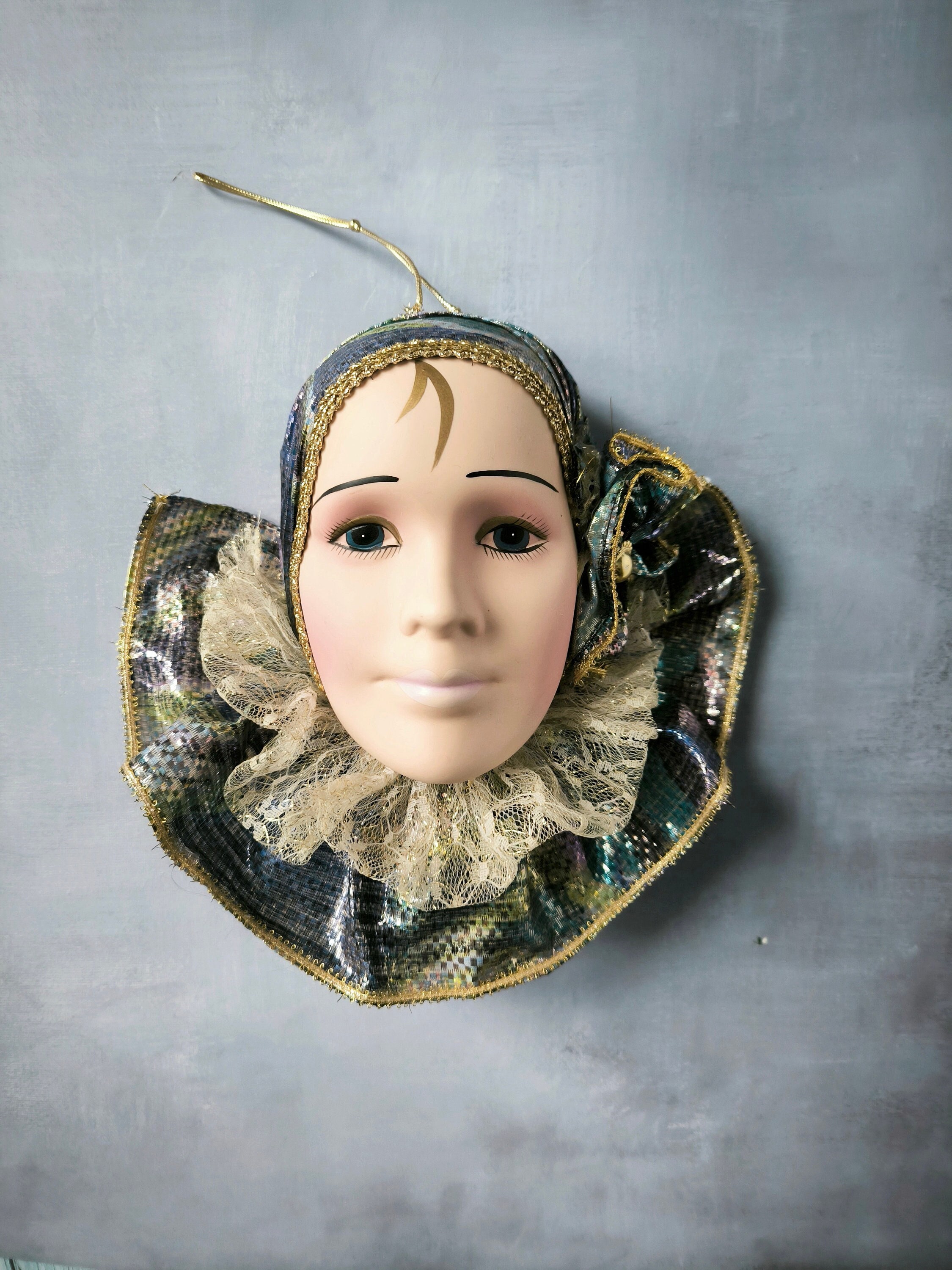 Vintage porcelain mask, Venetian mask, carnival mask, large mask for wall decoration, vintage wall decor, beautiful wall mask