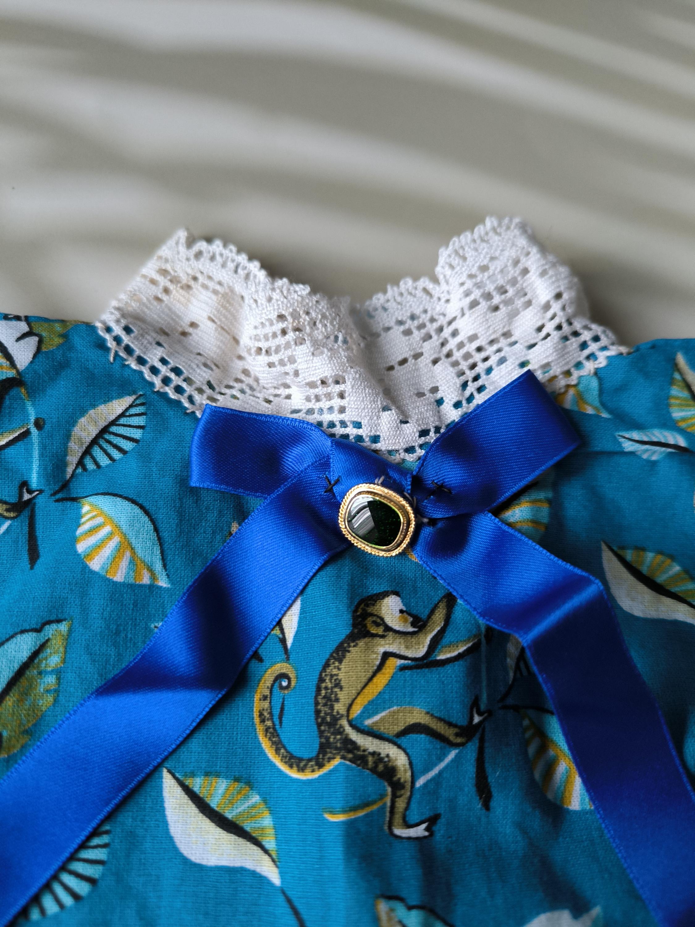 Vintage Dress for Antique Doll, Light Blue Dress With Monkeys, Dress ...