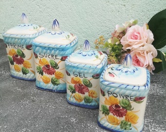 Tarros vintage para guardar harina, azúcar, sal y pimienta, juego de 4 tarros de porcelana con motivos florales, decoración de cocina