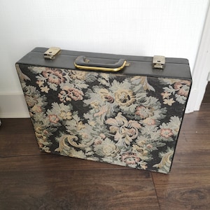 Vintage suitcase 1940s-1950s, tapestry fabric with flowers, stunning vintage decor for any room, vintage accessory, suitcase collection