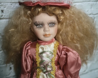 Vintage porcelain doll Ashley Belle in the box, doll Princess collection, porcelain doll blonde in lush silk dress