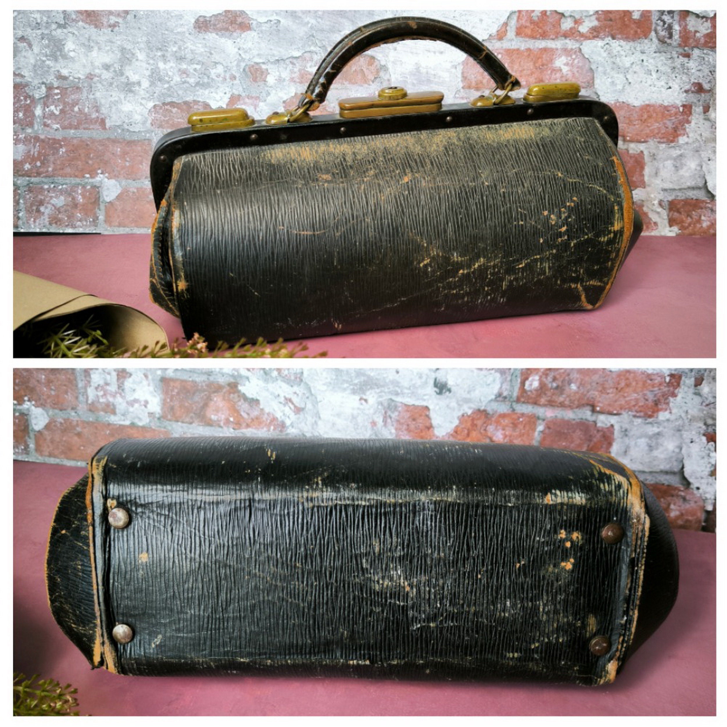Sac De Voyage Vintage En Cuir De Chameau - Grand Format XL - Style Médecin Ancien - Occasion