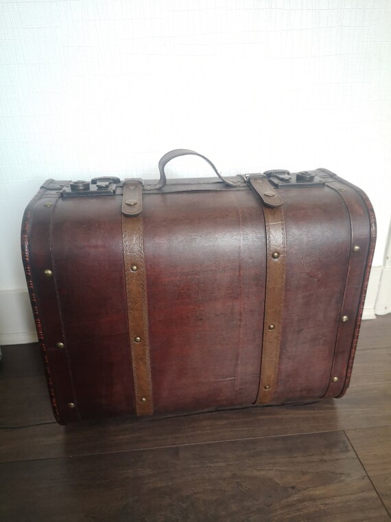 Vintage wooden suitcase-box, antique suitcase, tr… - image 6