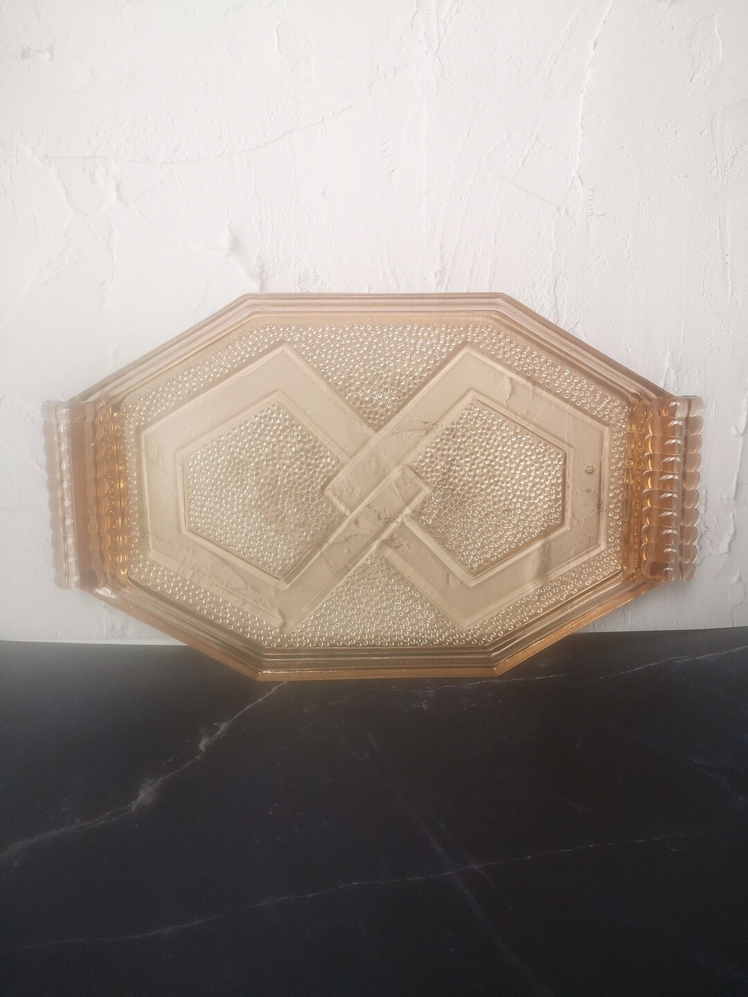Vintage Art Deco Tray in Pink Tempered Glass, Art Deco Vintage Dish