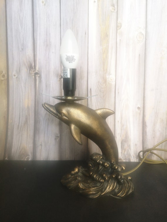 Vintage Ceramic Table Lamp With Dolphin, Lamp Base, Bedside Lamp