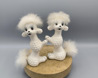 50’s vintage プードル ディスプレイ Vintage Porcelain Poodles 50s, White Poodles, Pair of Poodle