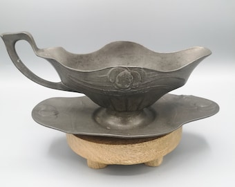 Salsera antigua Art Nouveau Orivit de principios del siglo XX, salsera antigua de metal con flores Art Nouveau, pieza de coleccionista rara, aleación Orivit