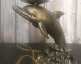 Vintage Ceramic Table Lamp With Dolphin, Lamp Base, Bedside Lamp