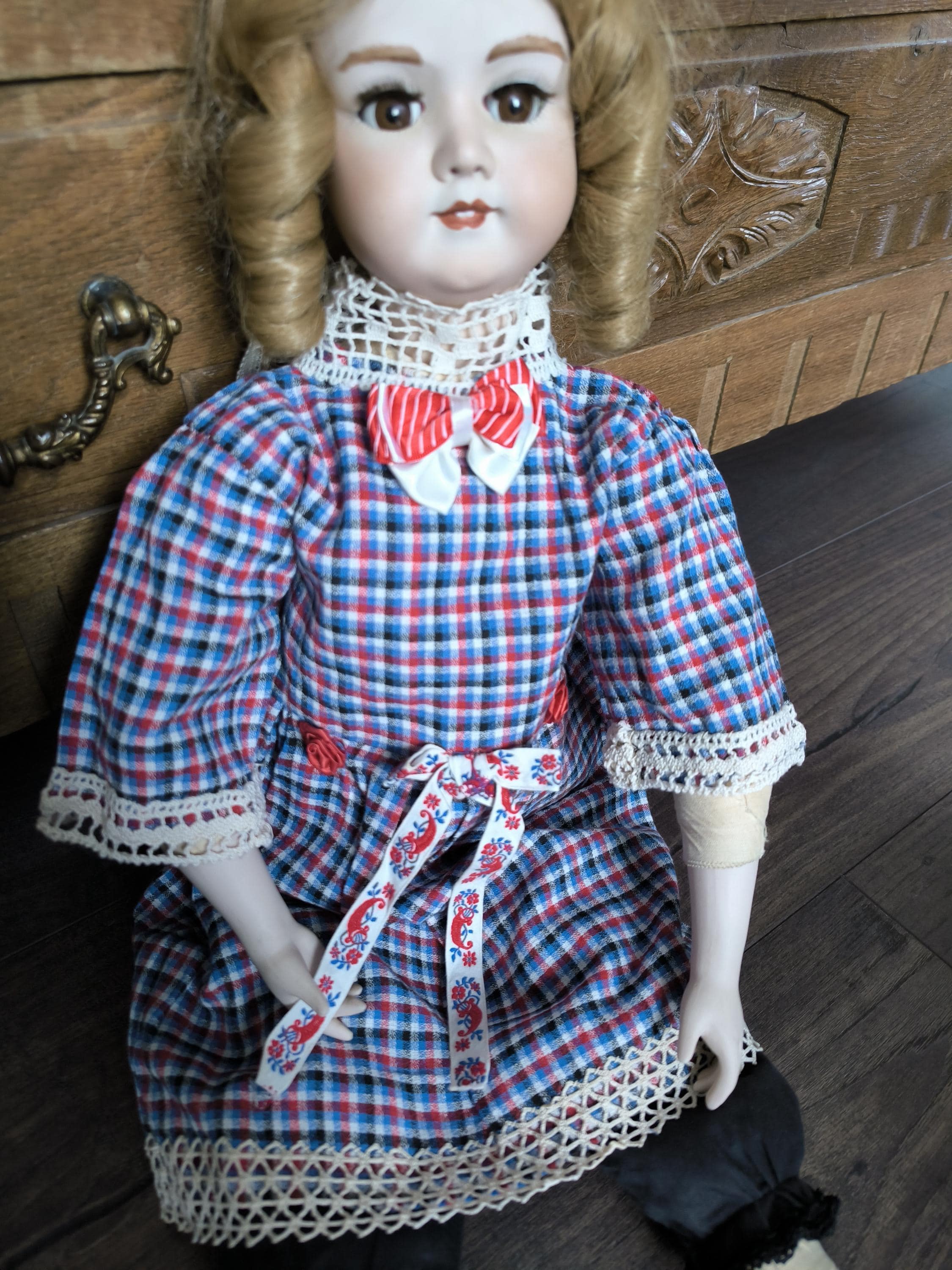 ROBE en soie verte pour POUPÉE ANCIENNE ou MODERNE de 73 cm - Jumeau Steiner BRU