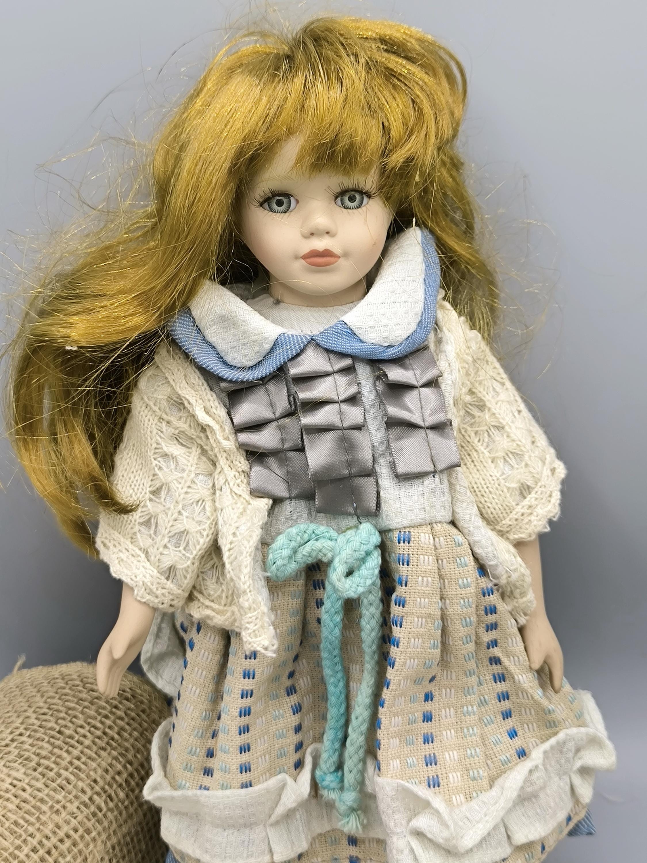 Vintage Collectible Small Doll, Porcelain Doll With Grey Eyes, Long Copper  Hair, Vintage Style Outfit and Bag, Cute Collectors Gift, Decor - Etsy, image size:2250x3000