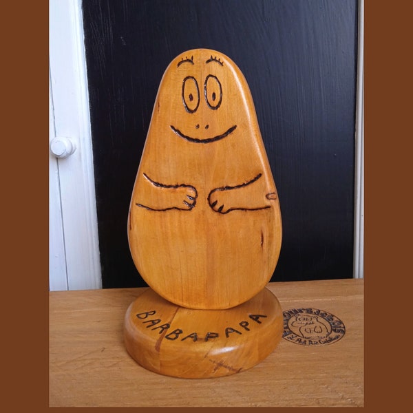 Sculpture BARBAPAPA sur bois (porte crayon)