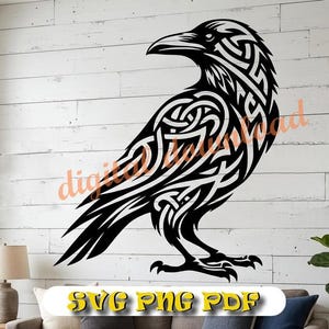Kråka SVG för Cricut Silhouette - Invecklad Viking Raven Cut-fil - Digital Clipart för T-shirts och skyltar - Högkvalitativa vektordesigner