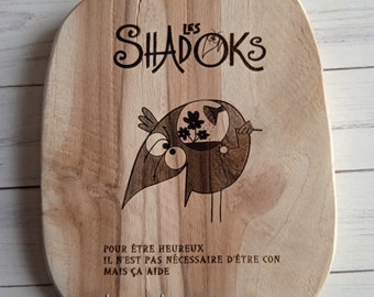 Porte clés mural Shadoks, support à 4 crochets en bois teck