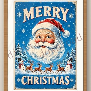 Vintage Santa Claus Christmas Poster, Printable Retro Wall Art, Festive Digital Download 300 DPI | Affiche Noël Vintage Père Noël à Imprimer