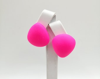 Neon pink retro earrings in the style of 80s 90s disco party summer jewelry