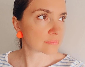 Retro neon orange, pink, yellow, green clip-on earrings, statement earrings in the style of the 80s and 90s