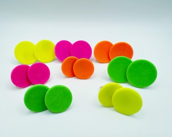 Neon pink circular minimalist clip-on earrings, disco summer girl jewelry, 90s statement clips, gift for her and good vibes
