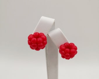 Red raspberry stud earrings, cute unusual girls/women's summer jewelry