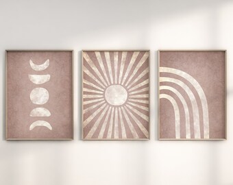 Boho Art Prints Set, Earth Tones , Wall Decor, Bohemian Minimal Art, Minimal Digital Prints, Boho Style Art Prints, Abstract Terracota