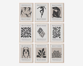 Set of 9 Black Matisse Prints, Neutral Floral Prints, Matisse Cut Outs, Exhibition Poster, Matisse Flower Prints, Botanical Wall Art Decor