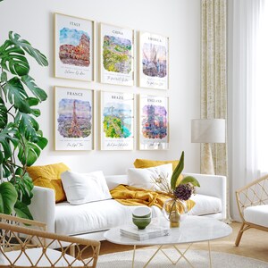 Mega World Travel Printable Art Set, 24 Watercolor Travel Gallery Set, Colorful City Printable Posters, Countries Colorful Gallery Wall Set image 2