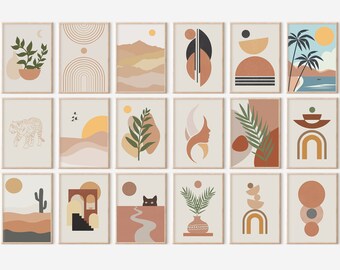 Mega Boho Set of 18 Art Prints, Printable Gallery Wall Design, Boho Decor Gallery Set, Soft Neutral Tones, Retro Pastel Terracota Poster