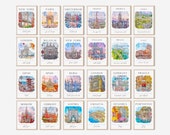 Mega World Travel Printable Art Set, 24 Watercolor Travel Gallery Set, Colorful City Printable Posters, Countries Colorful Gallery Wall Set