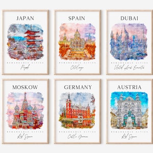 Mega World Travel Printable Art Set, 24 Watercolor Travel Gallery Set ...