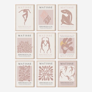 Pink Matisse Art Prints, Set of 9, Gallery Wall Poster, Minimalist Stylish Artworks, Neutral Wall Set, Abstract Printable Arts, Modern Decor