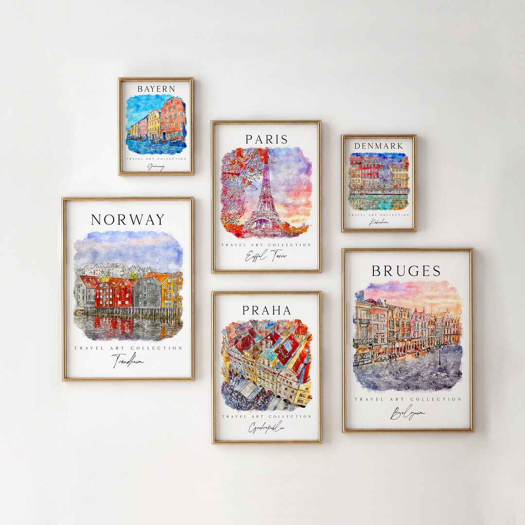 Travel Art Prints Set Prints Art Gallery Wall World City Arts Bayern ...