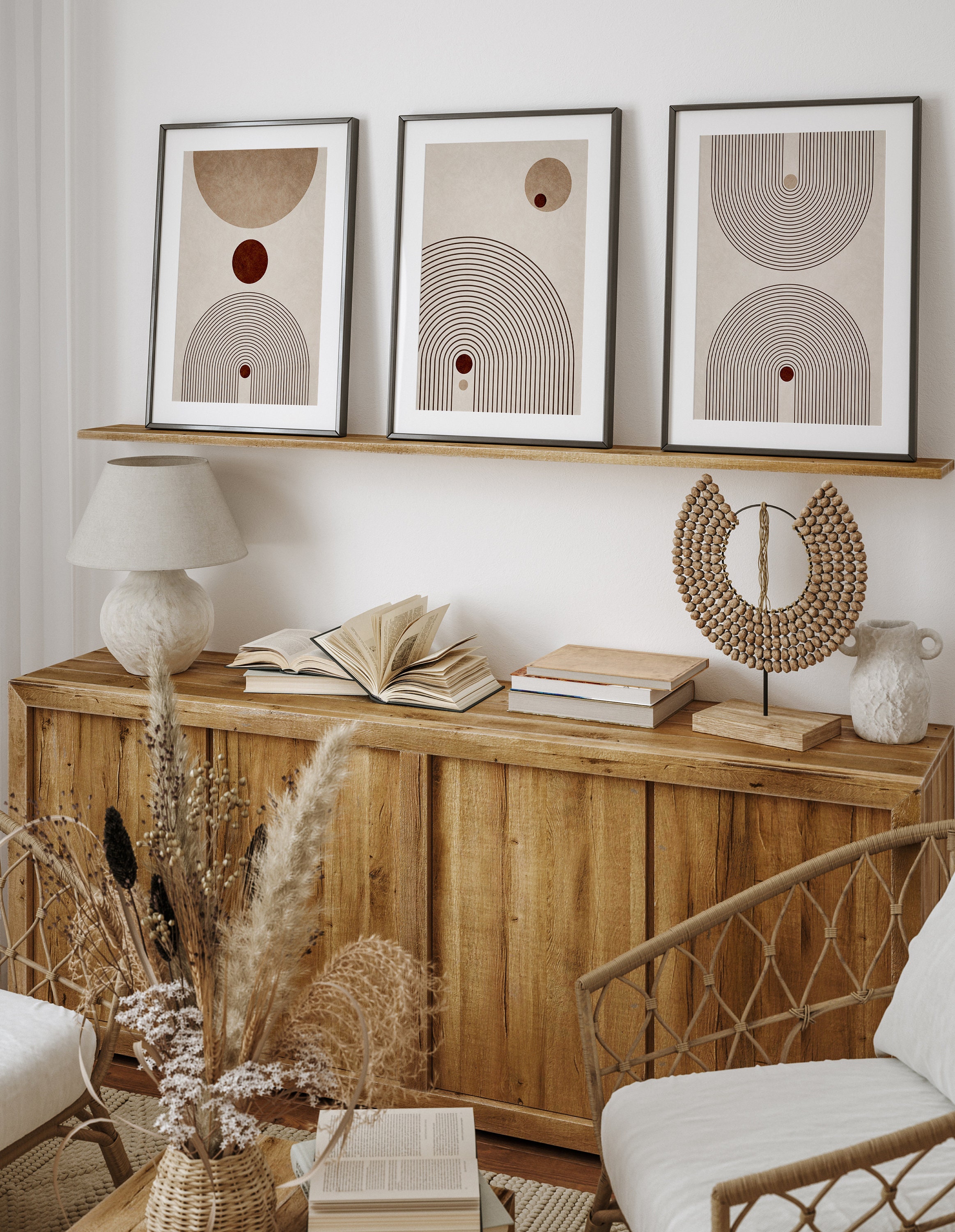 Set of 3 Mid Century Modern Wall Art Print Neutral Abstract - Etsy