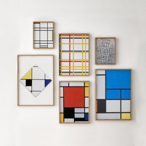 Mondrian Art Prints , Abstract Print Set, Geometric Wall Art, Modern Gallery Set, Piet Mondrian Gallery Wall Set, Geometric Line Art Works