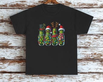 Festliches Gurken-T-Shirt - Spaß-Urlaubskleidung, Unisex-Baumwollhemd, Weihnachtsgeschenk, lustiges T-Shirt, Winterkleidung, Weihnachtsfeiern