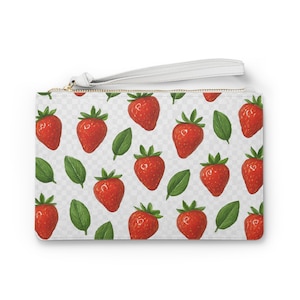 Strawberry Print Clutch Bag, Summer Accessory, Cute Makeup Pouch, Gift for Her, Fruity Fashion